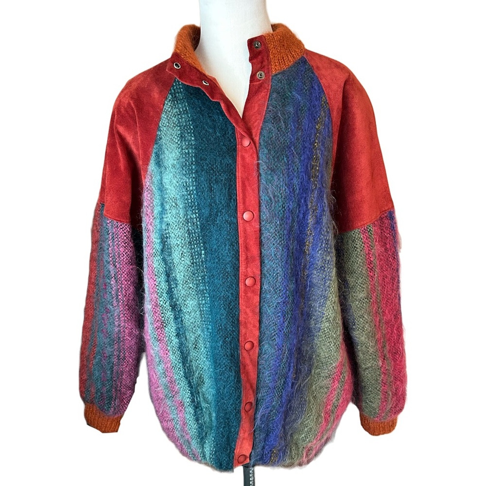 Vintage Jinx Senior Rainbow Knit Mohair and Suede bomber jacket